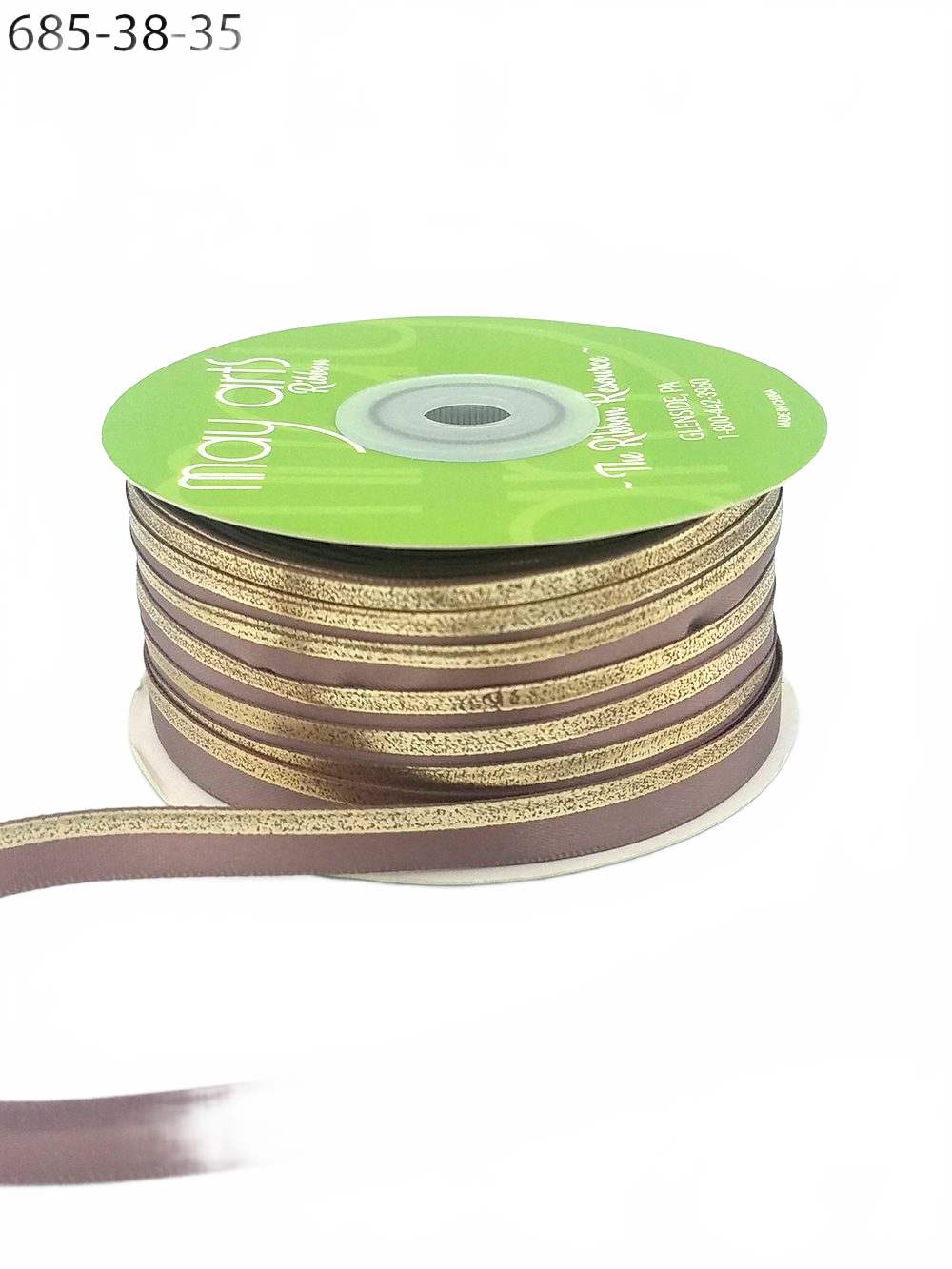 ~3/8″ Single Faced Satin Gold Taupe/Gold Foil Stripe Ribbon