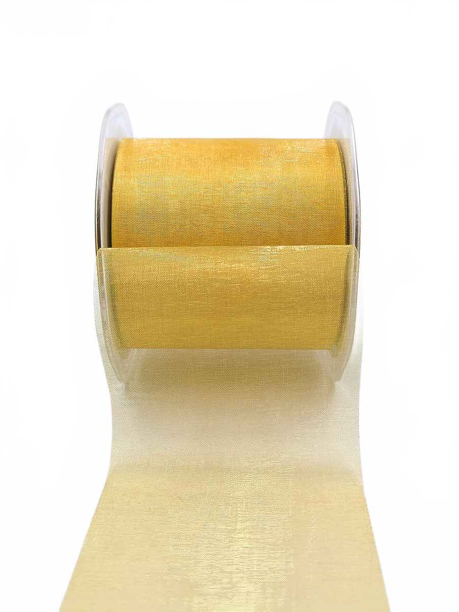 3 Inch Soft Shimmer Dark Gold Sheer Ribbon With Cut Edge
