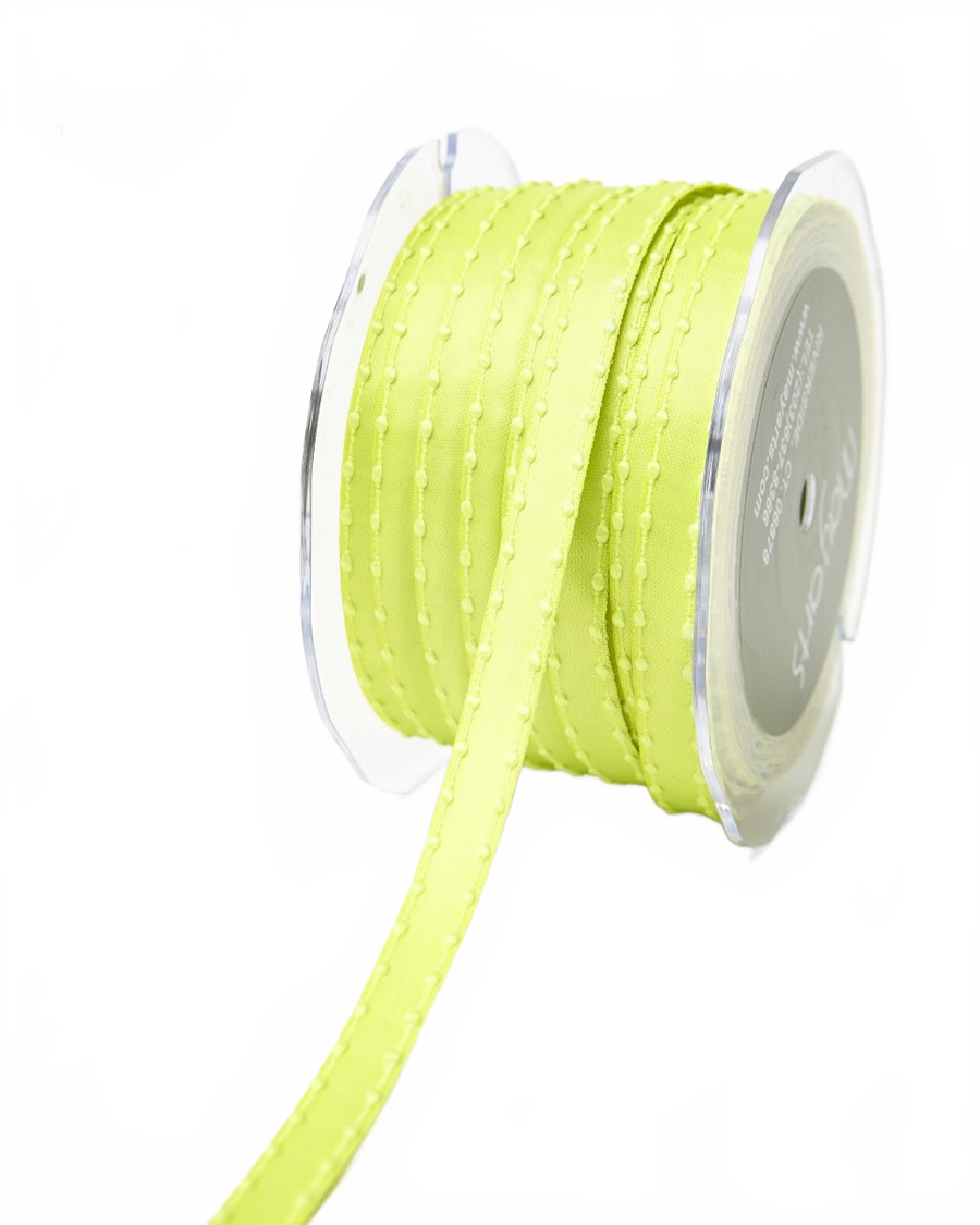 3/8 Inch Lime Green Satin Ribbon With Woven Knotted Edge