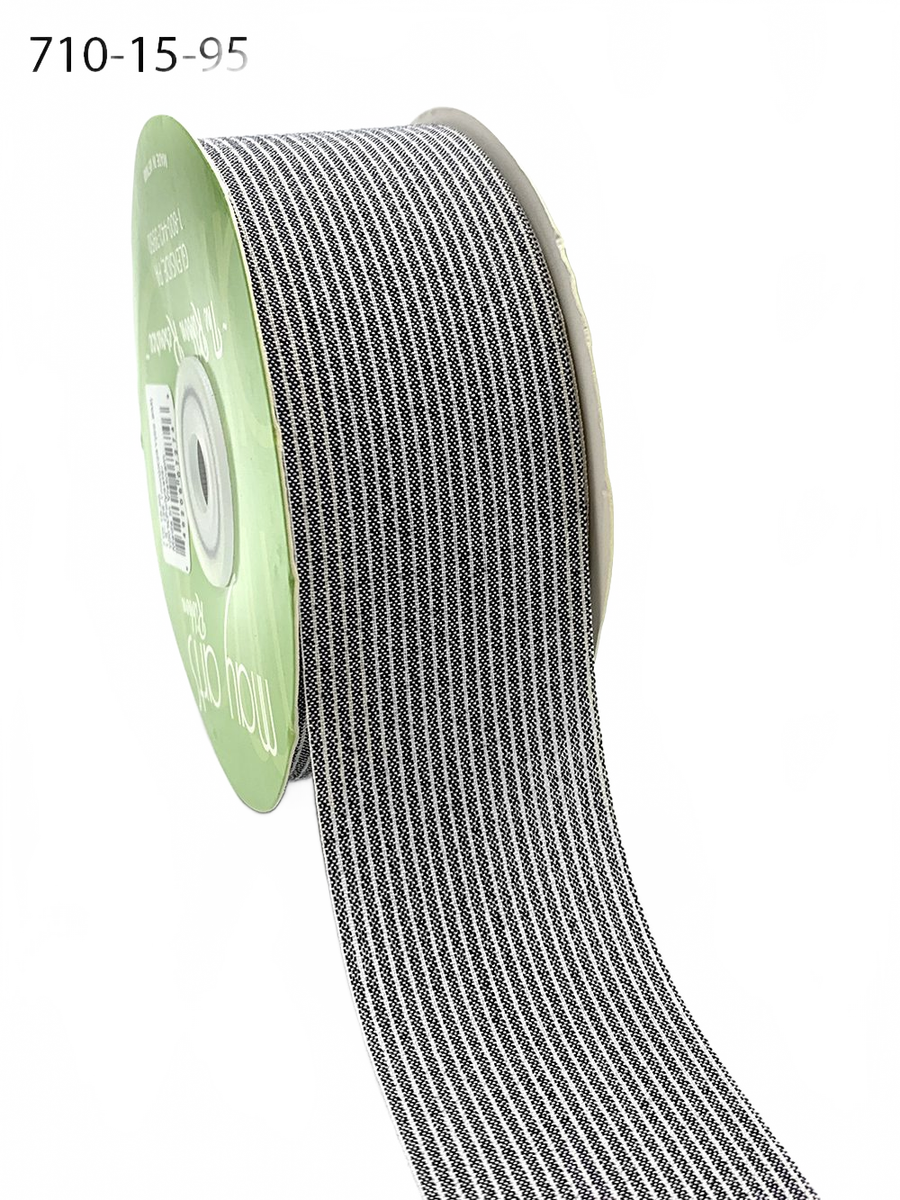 1.5 Inch Striped Washed Grey Linen Ribbon