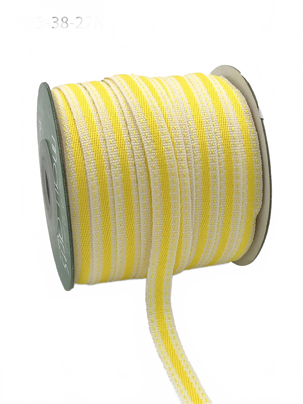 3/8 Inch Solid Color Band Ivory/Yellow Ribbon With Natural Woven Stitched Edge