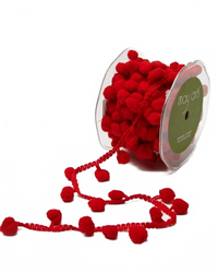 1/2 Inch Large Pom Pom String Red Ribbon