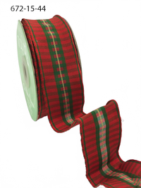 ~ 1.5″ Modern Red & Green Holiday Check Wired Ribbon