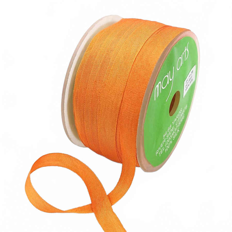 100% Hand-Dyed 1/4 Inch Orange Silk Ribbon With Woven Edge
