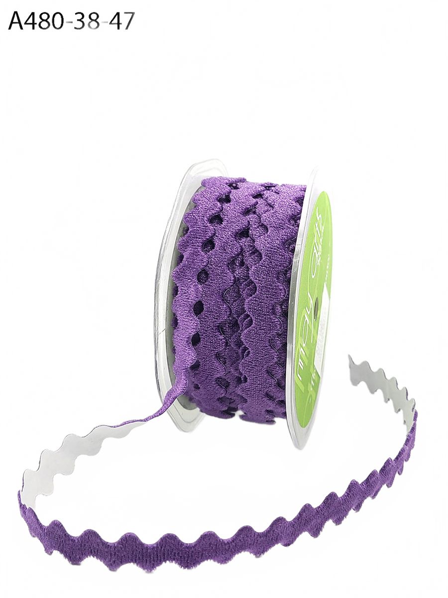 3/8 Inch Adhesive Violet Velvet Ric Rac Ribbon With Cut Sealed Edge