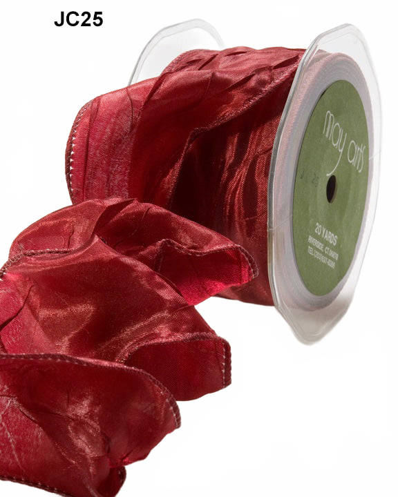 2 Inch Crinkle Crushed Burgundy Ribbon With Wired Edge
