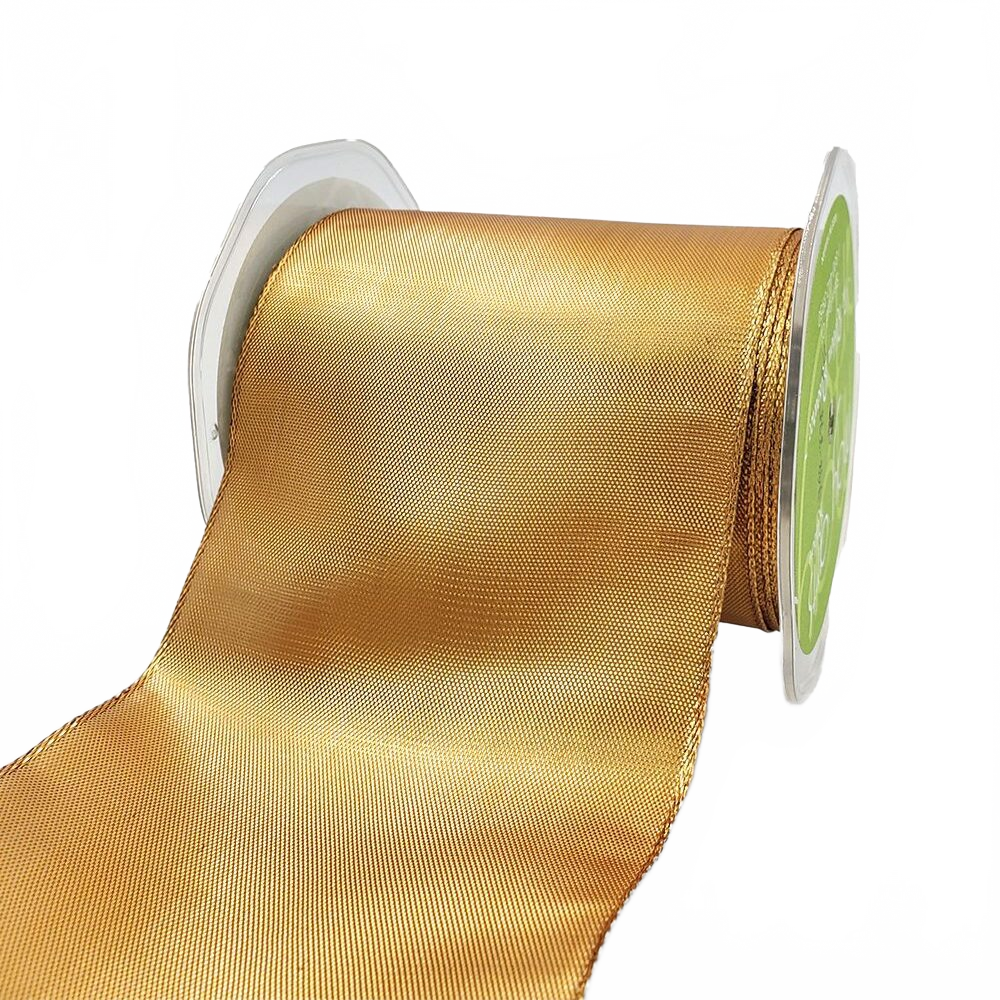 3¾ Inch Woven Gold Metallic Shimmer Wired Edge Ribbon