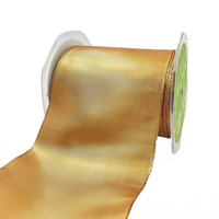 3¾ Inch Woven Gold Metallic Shimmer Wired Edge Ribbon