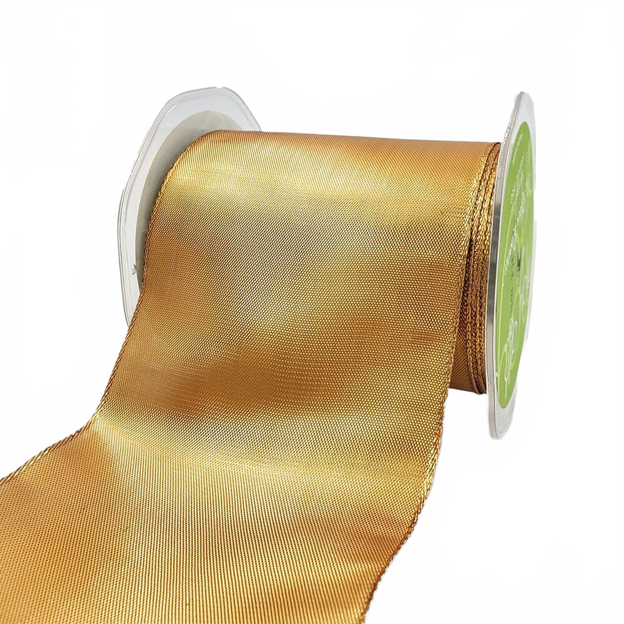 3¾ Inch Woven Gold Metallic Shimmer Wired Edge Ribbon