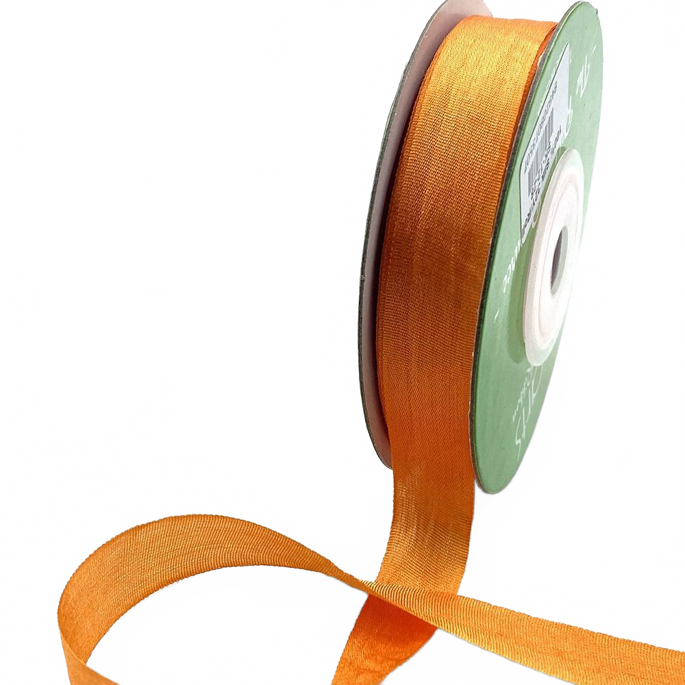 1/2 Inch 100% Hand-Dyed Orange Silk Ribbon With Woven Edge