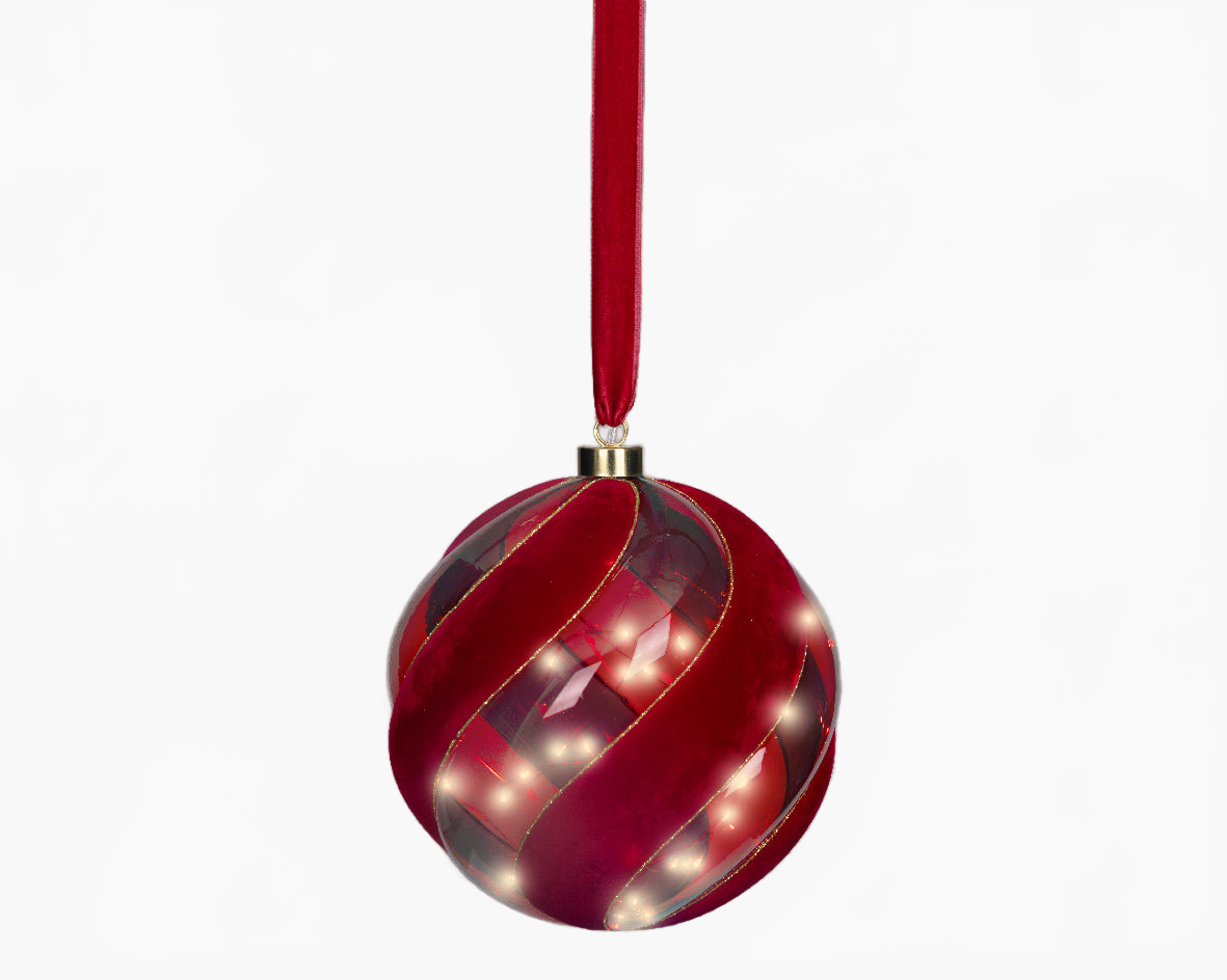 8" Micro LED Red Ball Ornament Battery Operated