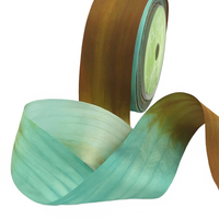 1.25 Inch 100% Hand-Dyed Variegated (Multi-Color) Turquoise/Brown Silk Ribbon With Woven Edge