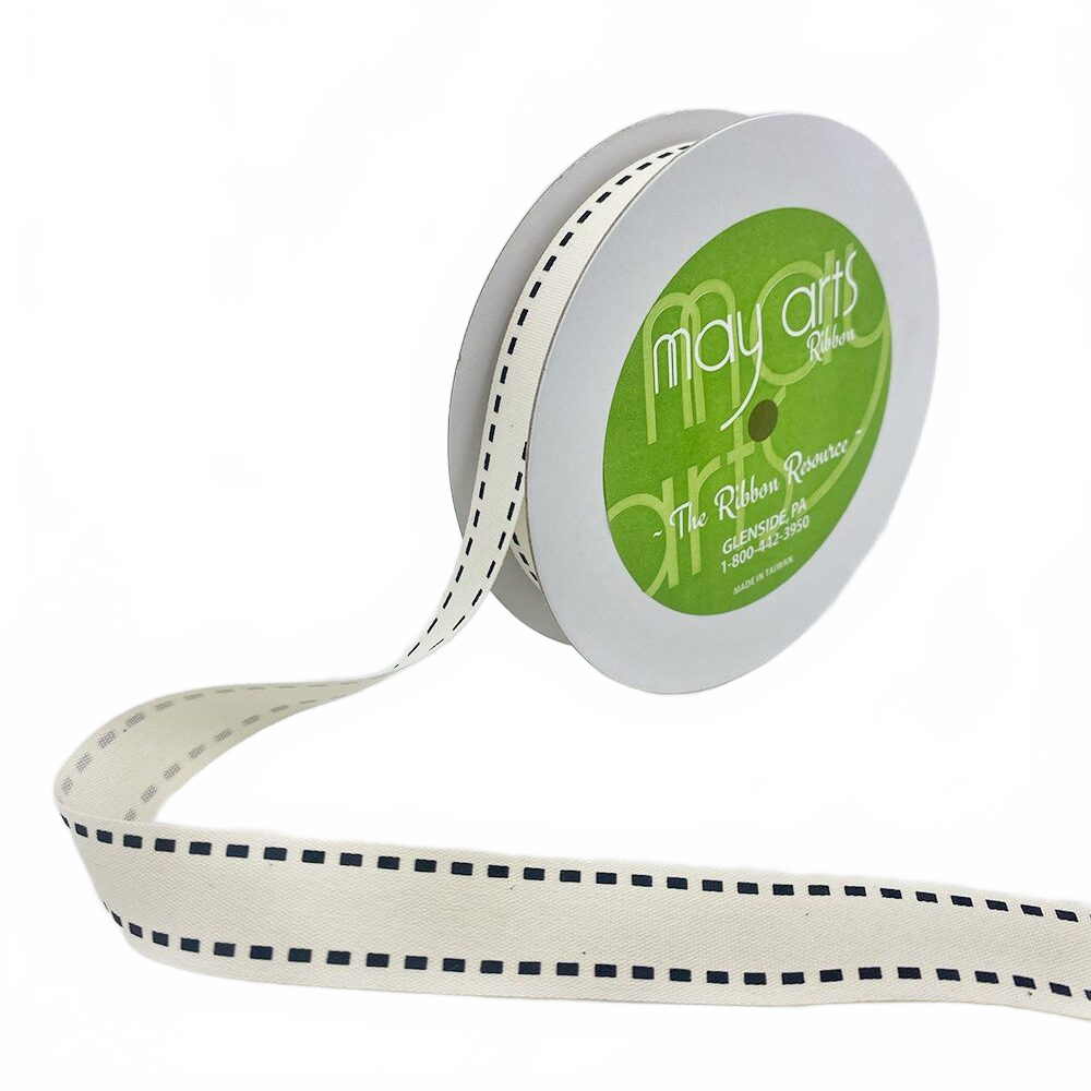 3/4 Inch Ivory Canvas Printed Ribbon With Woven Edge