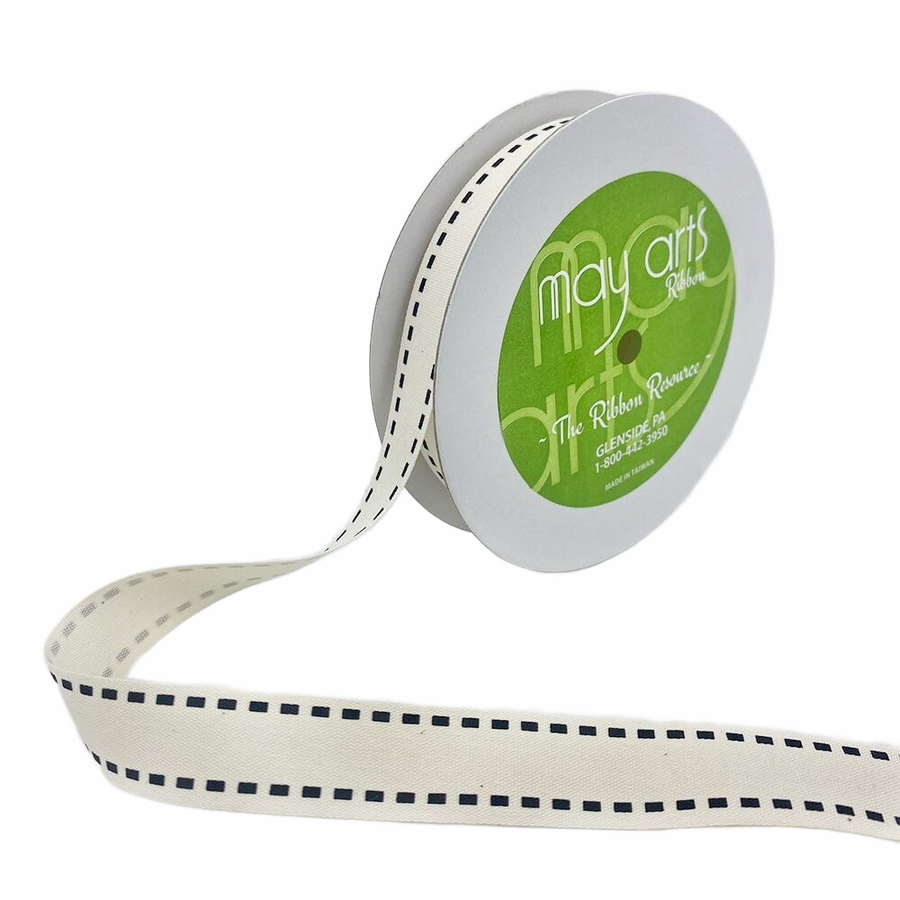 3/4 Inch Ivory Canvas Printed Ribbon With Woven Edge