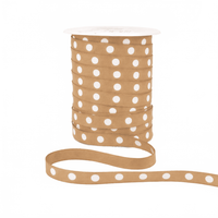3/8 Inch Natural Grosgrain White Center Dot Ribbon With Woven Edge