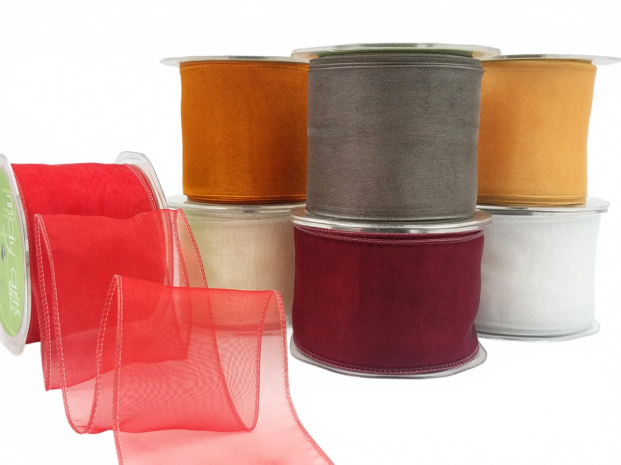 2.5 Inch Shimmer Orange Sheer Ribbon With Wired Edge