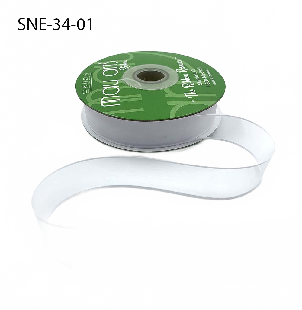 ~3/4 Inch Soft White Sheer Ribbon With Thin Solid Edge
