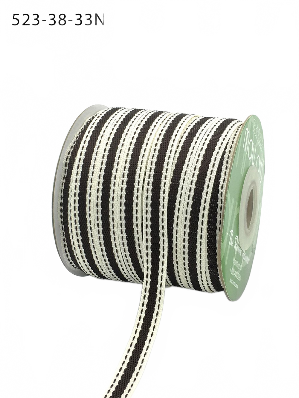 3/8 Inch Solid Color Band Ivory/Brown Ribbon With Natural Woven Stitched Edge