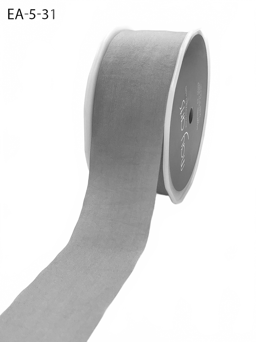 1.5 Inch Wrinkled Faux Light Gray Silk Ribbon With Cut Edge