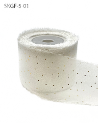 1.25 Inch Mini Metallic Dot White/Gold Silk Georgette Ribbon
