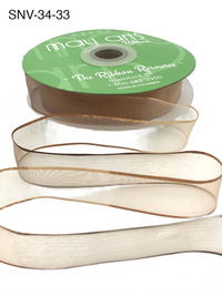 3/4 Inch Soft Variegated (Multi-Color) Tan/Brown Sheer Ribbon With Thin Solid Edge