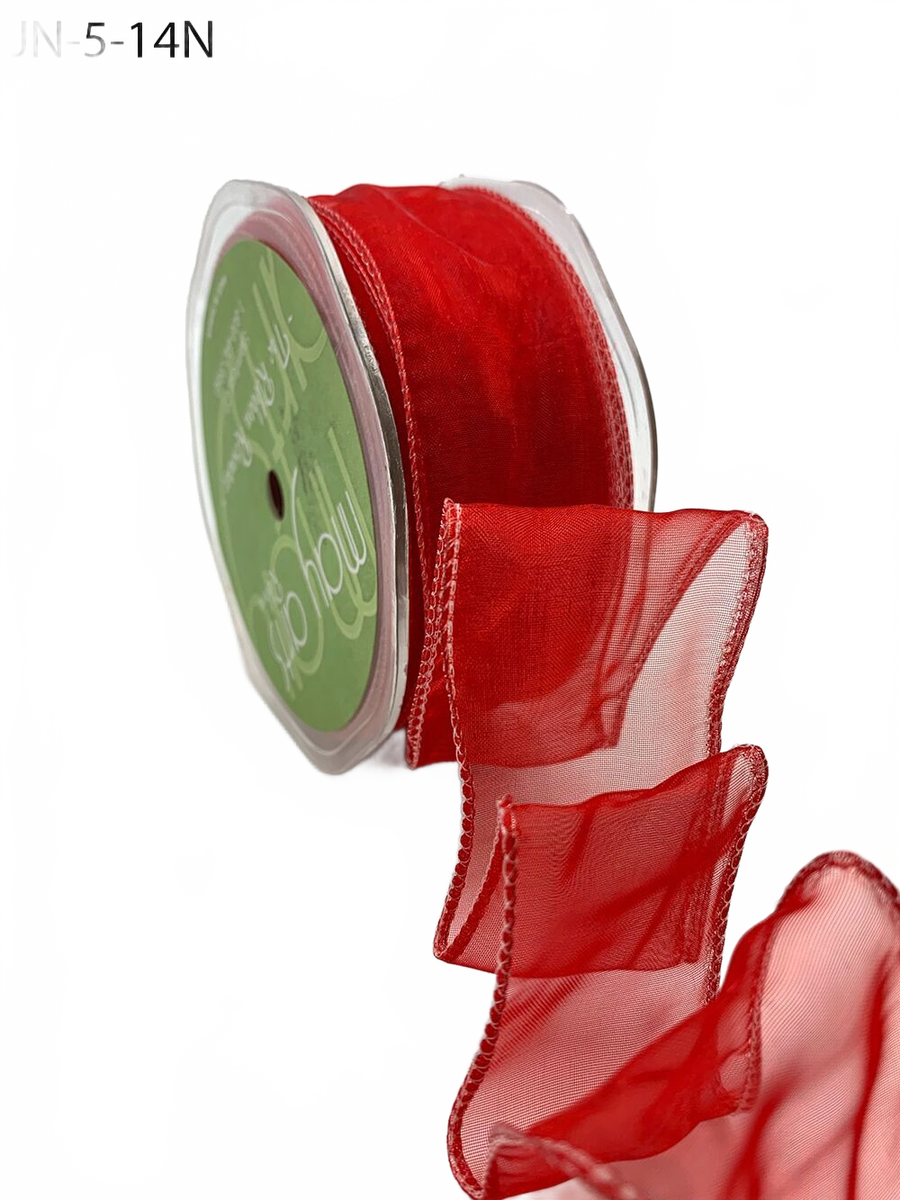 1.5 Inch Shimmer Red Sheer Ribbon With Wired Edge