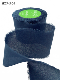 1.25 Inch 100% Silk Navy Crepe With Frayed Edge (Non-Dyed And Hand-Dyed)