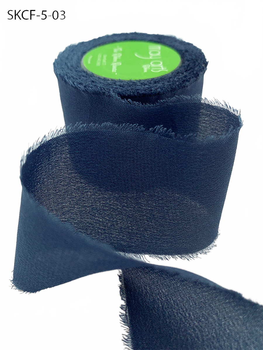 1.25 Inch 100% Silk Navy Crepe With Frayed Edge (Non-Dyed And Hand-Dyed)