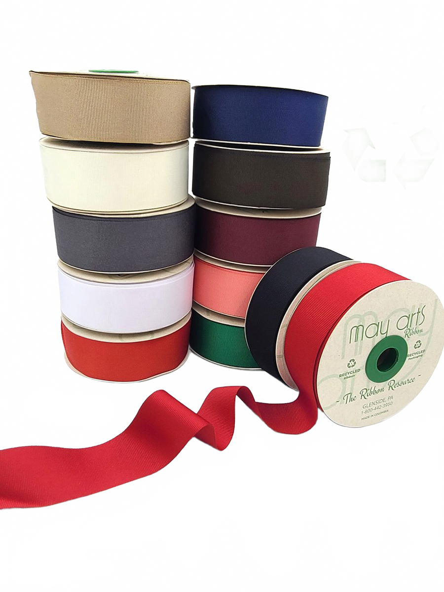 1.5 Inch Eco-Friendly Recycled Navy Grosgrain Ribbon With Woven Edge