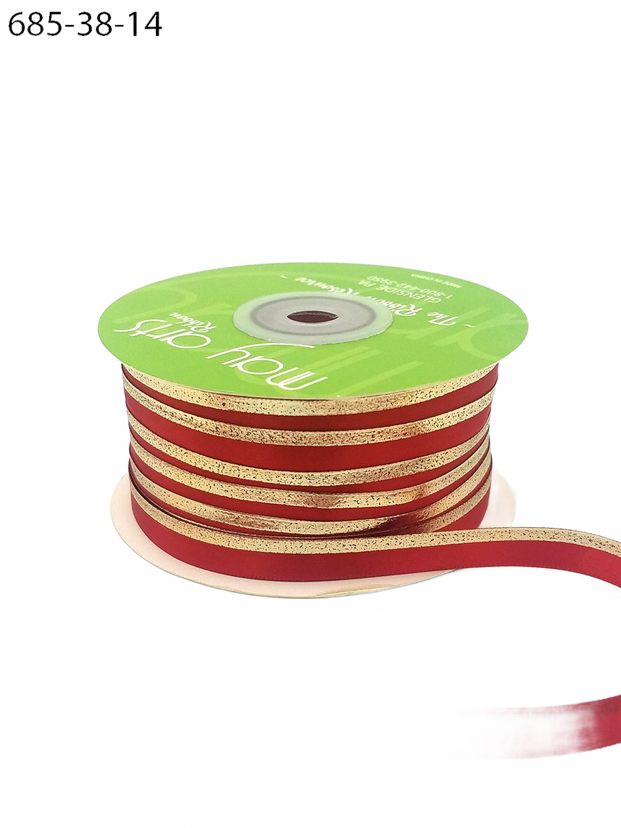 ~3/8″ Single Faced Satin Gold Red/Gold Foil Stripe Ribbon