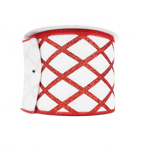 Ribbon 4" Glitter Lattice Red