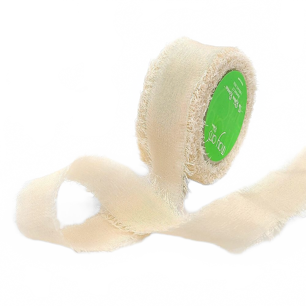 5/8 Inch 100% Silk Champagne Crepe With Frayed Edge (Non-Dyed And Hand-Dyed)