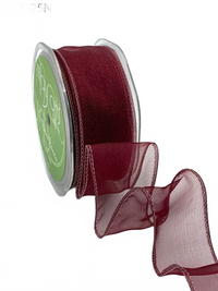 1.5 Inch Shimmer Burgundy Sheer Ribbon With Wired Edge