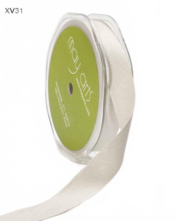 5/8 Inch Double Faced Faux Suede Silver Ribbon With Woven Edge