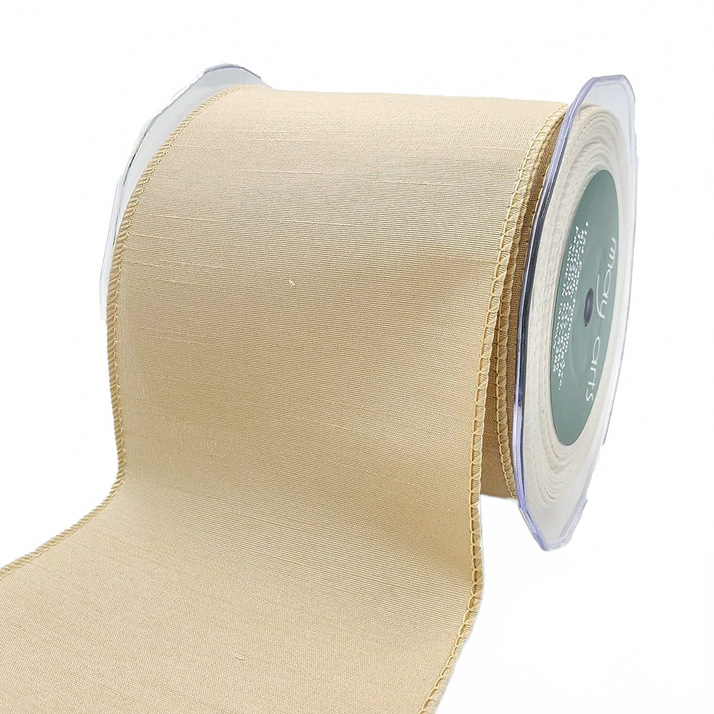 4 Inch Wired Faux Duck Cloth Raised Thread Old Map Ribbon
