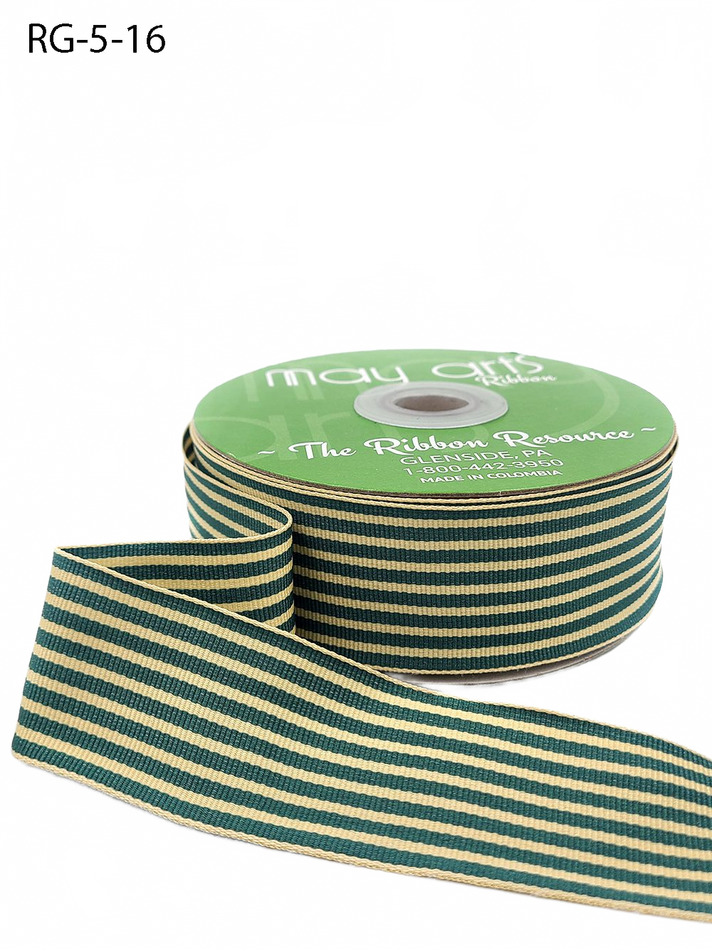 1.5 Inch Woven Green/Oatmeal Stripes Grosgrain Stripe Ribbon With Woven Edge