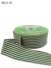 1.5 Inch Woven Green/Oatmeal Stripes Grosgrain Stripe Ribbon With Woven Edge