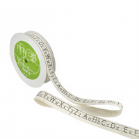 3/4 Inch Ivory Alphabet Canvas Printed Ribbon With Woven Edge