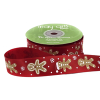 1 Inch Red Satin Gingerbread Man Print Ribbon
