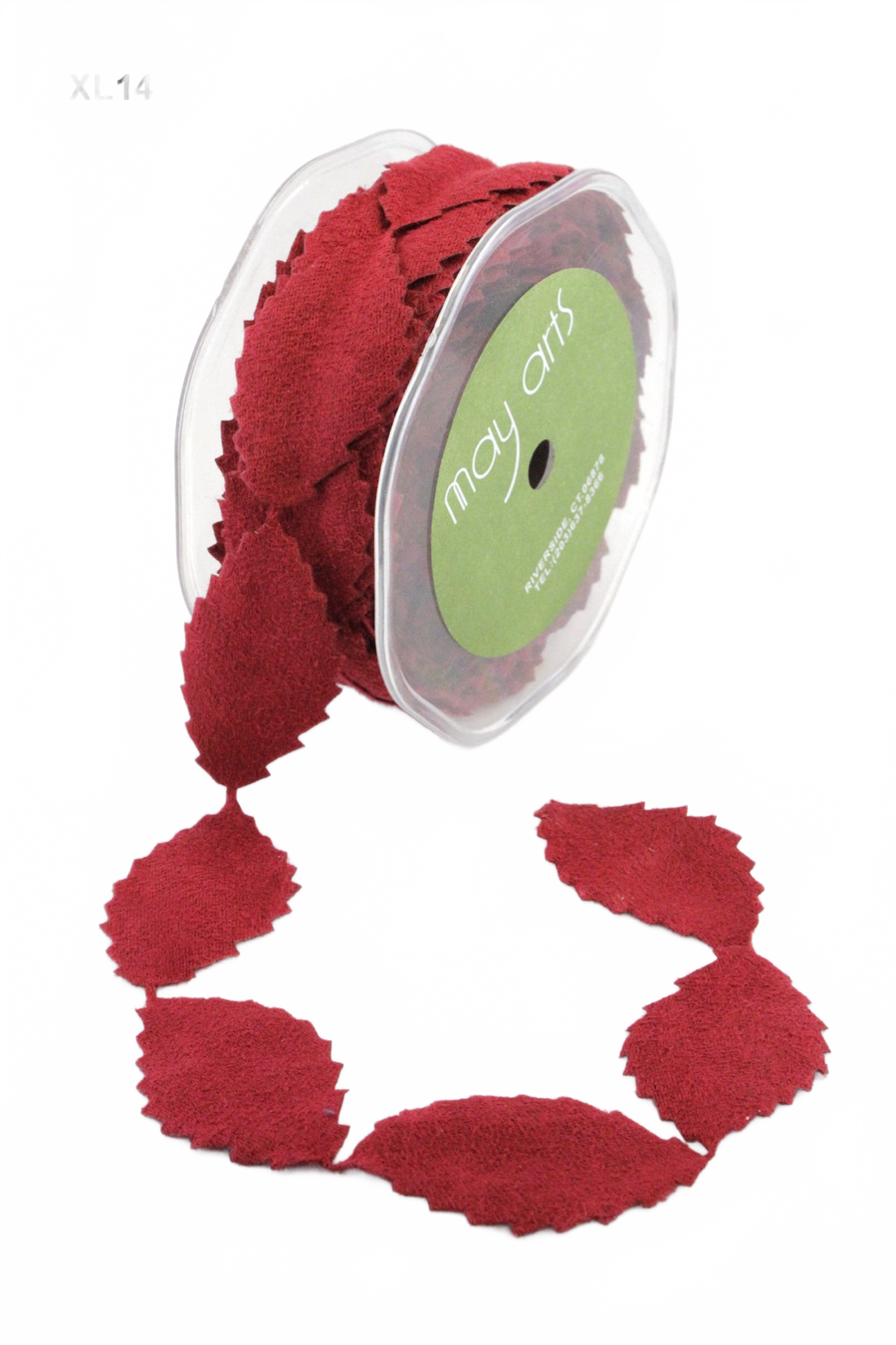 1 Inch Faux Suede Leaves Red Ribbon With Cut Edge
