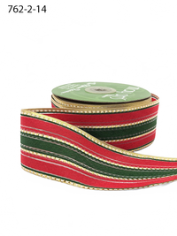 2 Inch Modern Christmas Stripe Red/Green/Gold Ribbon With Woven Edge