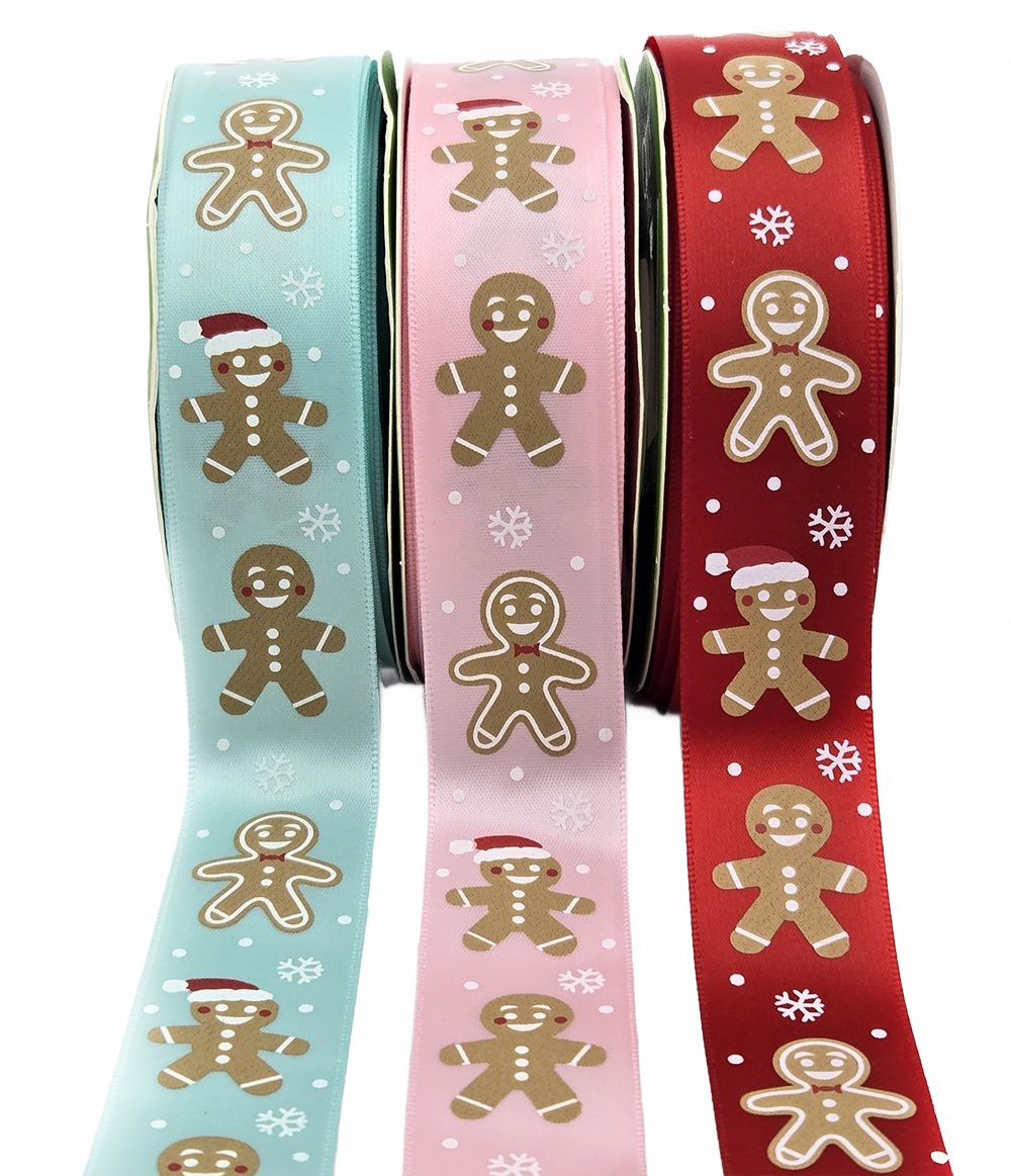 1 Inch Satin Gingerbread Man Print Ribbon