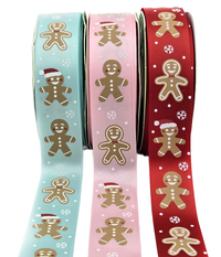 1 Inch Satin Gingerbread Man Print Ribbon