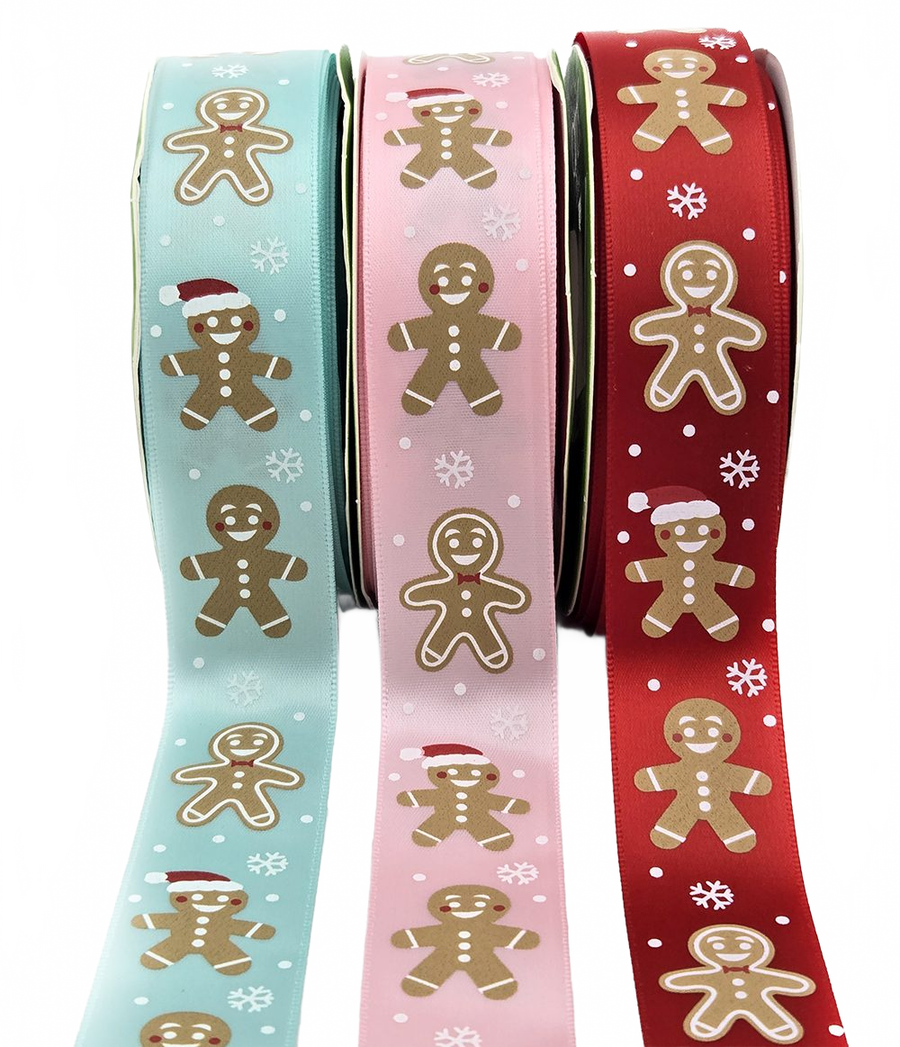 1 Inch Satin Gingerbread Man Print Ribbon