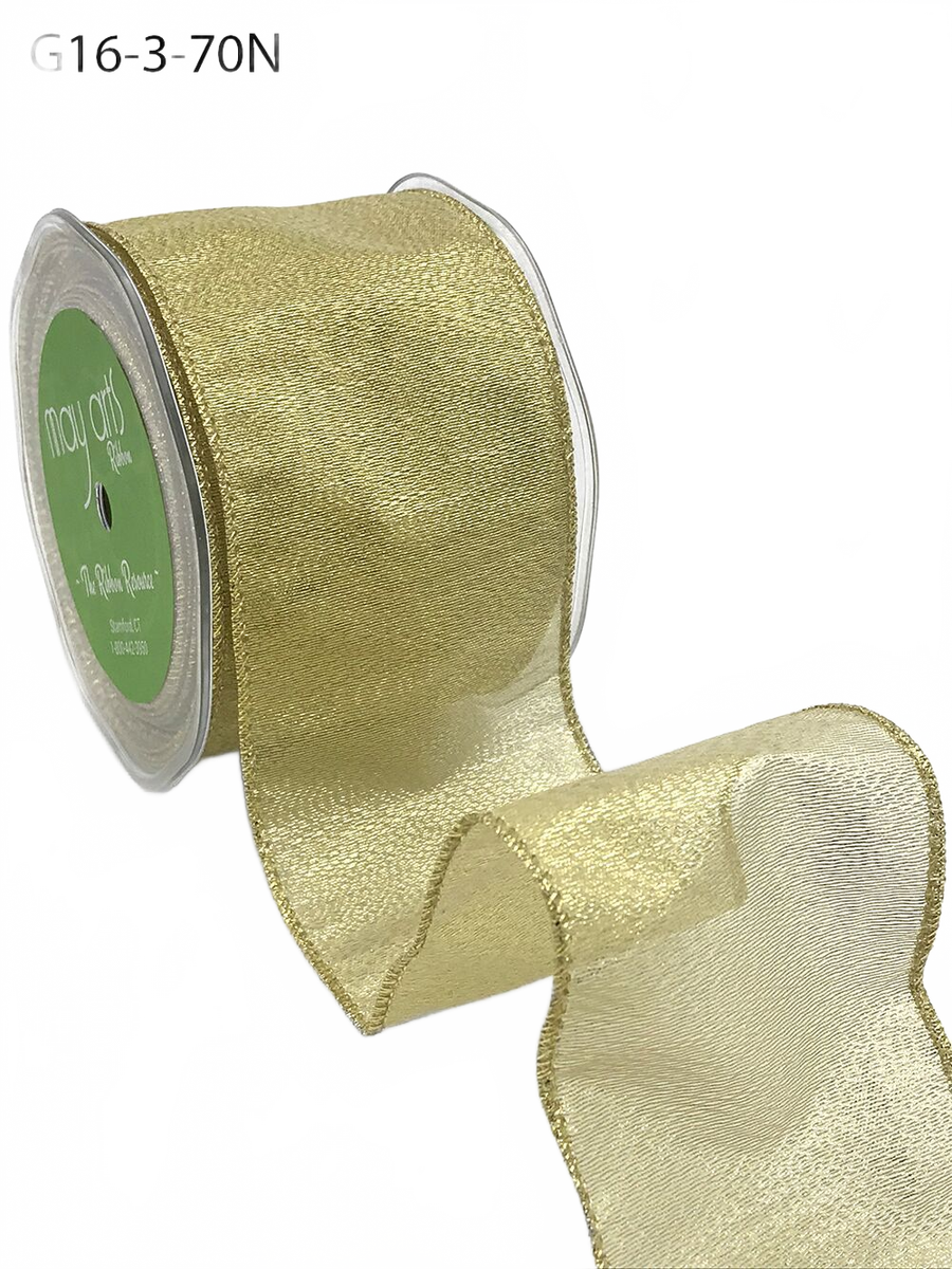 2.5 Inch Semi-Sheer Metallic Gold Ribbon