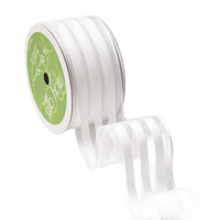 1.5 Inch White Sheer With Woven Stripes Ribbon With Wired Edge
