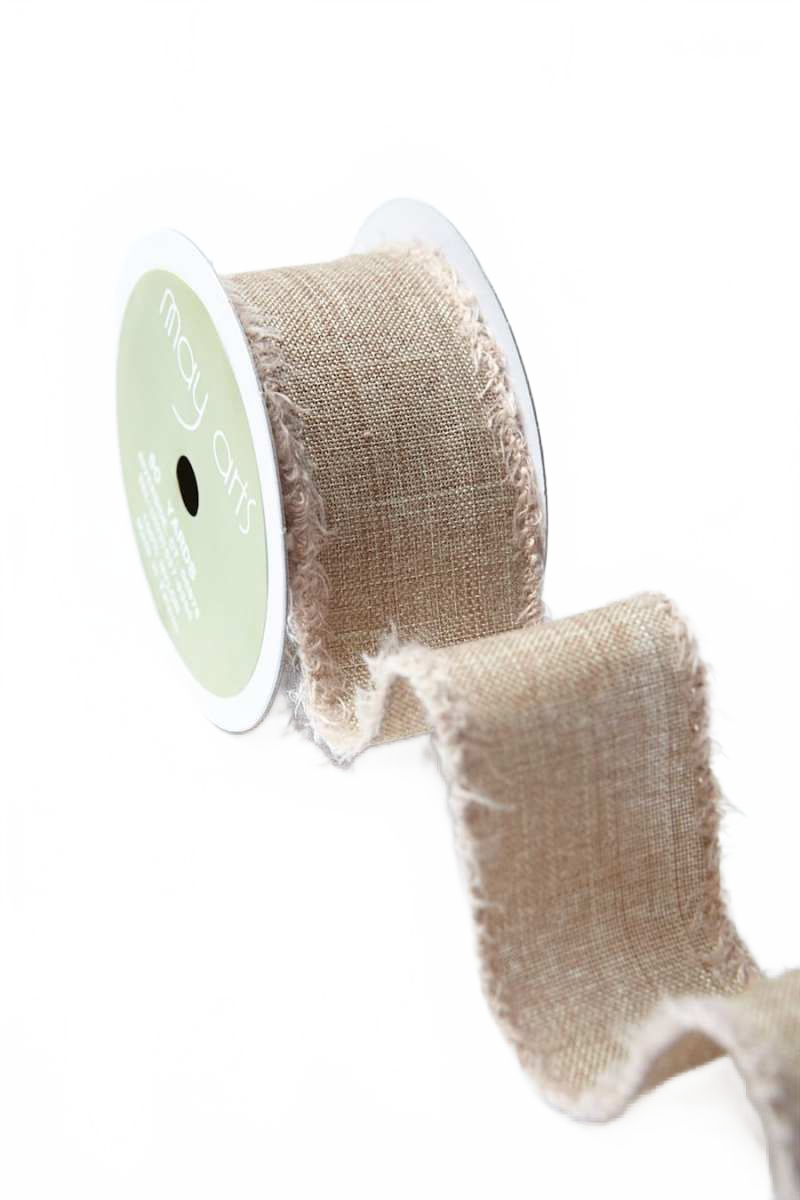 1.5 Inch Faux Linen Ribbon With Fuzzy Wired Edge