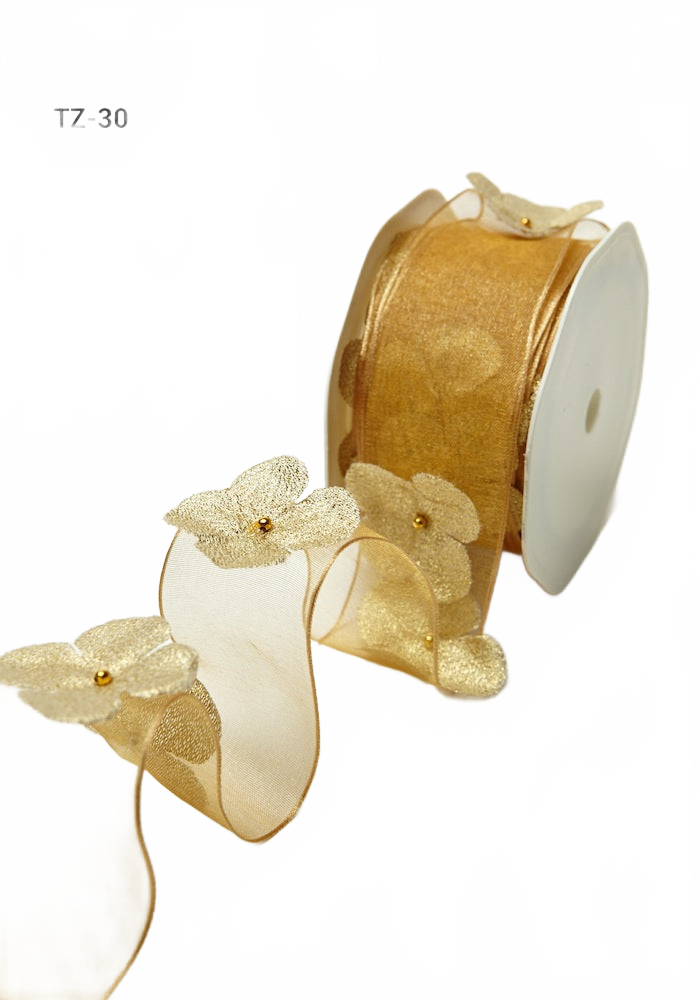 1.5 Inch Flower With Pearl Ribbon Garland