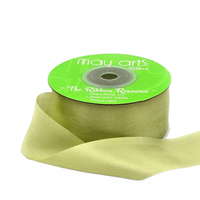 1.25 Inch 100% Hand-Dyed Celery Silk Ribbon With Woven Edge