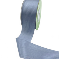 1.25 Inch 100% Hand-Dyed Blue Grey Silk Ribbon With Woven Edge